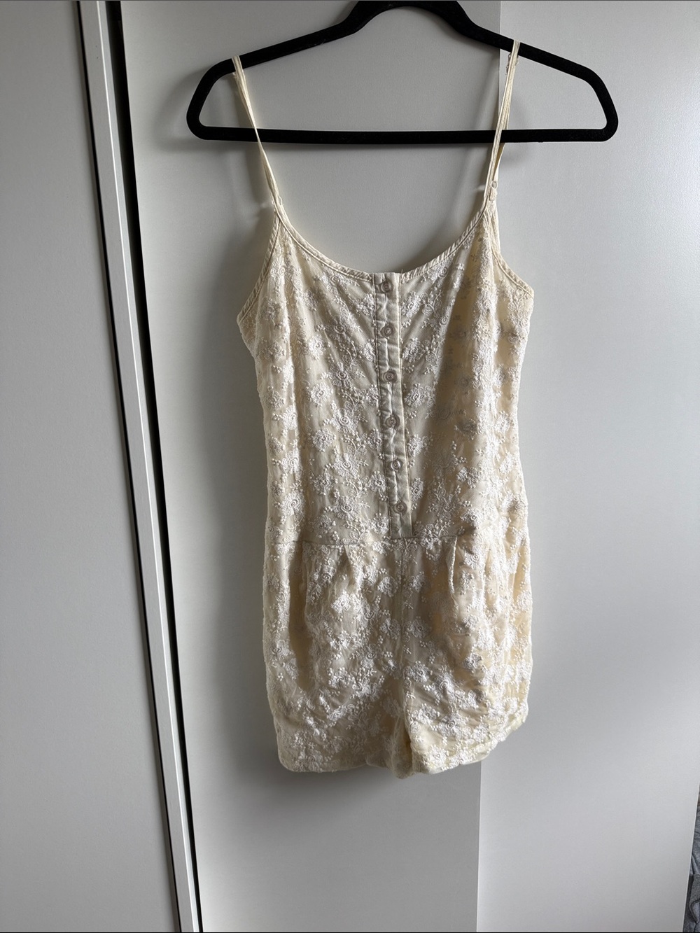 TCEC Cream Lace Romper with Button-Front